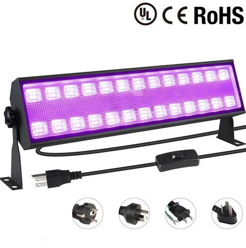(image for) 100W 385-400nm LED UV Black Light Bar, Black Lights for Glow Party, Black light with Plug &Switch, Glow Light for Halloween, Fluorescent Body Paint, Stage Lighting